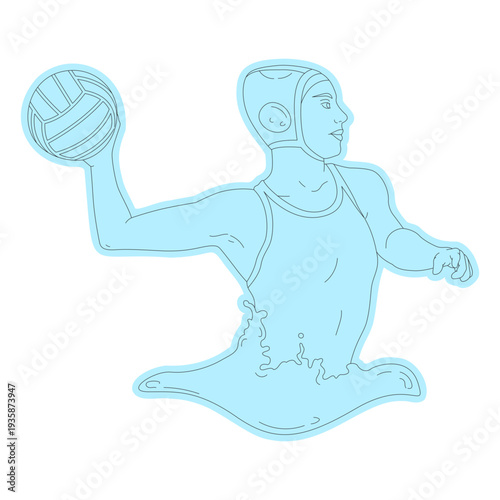 Waterpolo player woman throwing ball line art
