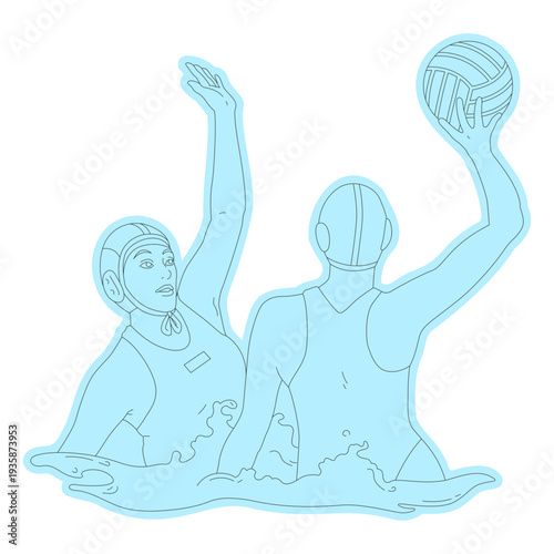 Waterpolo women players with ball