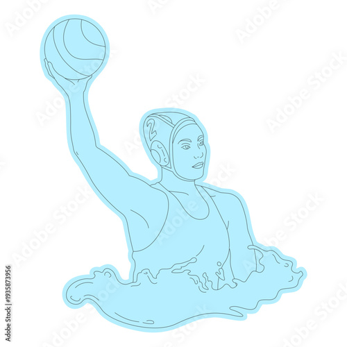 Waterpolo player girl throwing ball line art