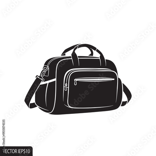 Silhouette of a black duffel bag isolated on transparent background