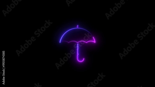 Neon Umbrella Glowing Purple Blue Outline Isolated on Black Background glowing umbrella purple blue neon