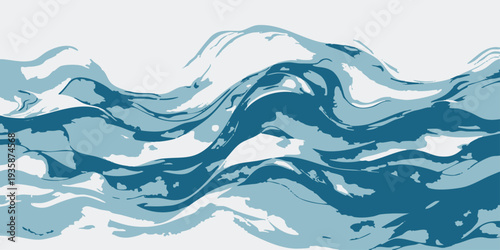 Vector Abstract waves of flowing water, painted in shades of blue, create a dynamic and fluid artwork, representing the ocean's movement.