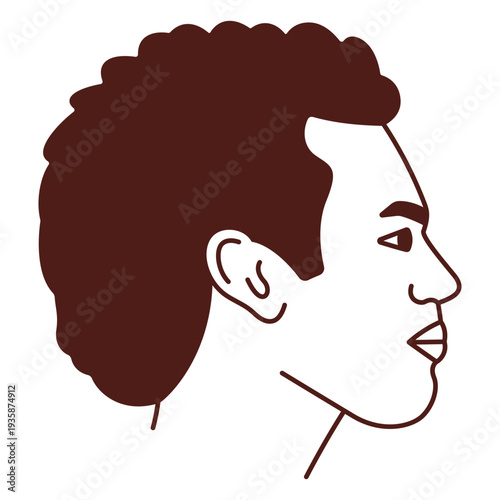 Men profile short curly hair filled stroke