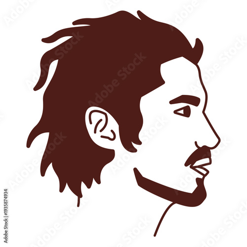 Men profile semi long hair and beard filled stroke