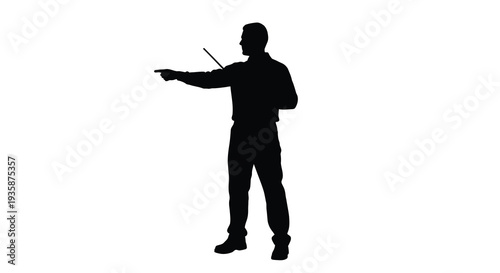 A full body depiction of a man gesturing with his right hand offering direction or command in silhouette high quality