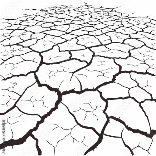 Cracked dry earth surface with deep black lines cracked earth