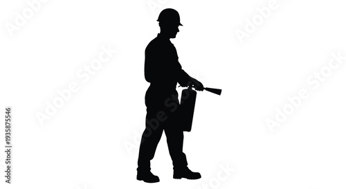 A stark depiction of a soldier walking with a rifle and ammunition pouch presented as a silhouette high quality