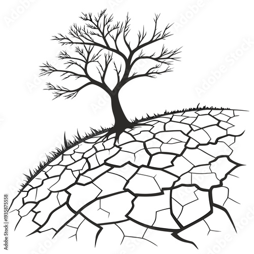 Barren tree on cracked dry earth bare tree cracked ground