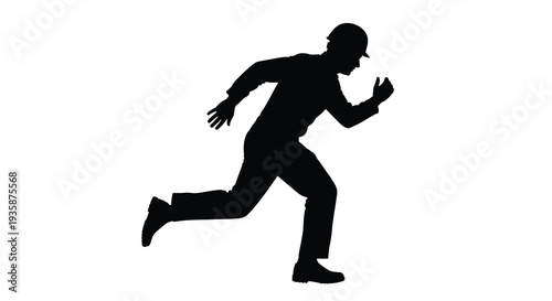 A dynamic image displaying a black silhouette of a man in motion seemingly running with a raised hand silhouette