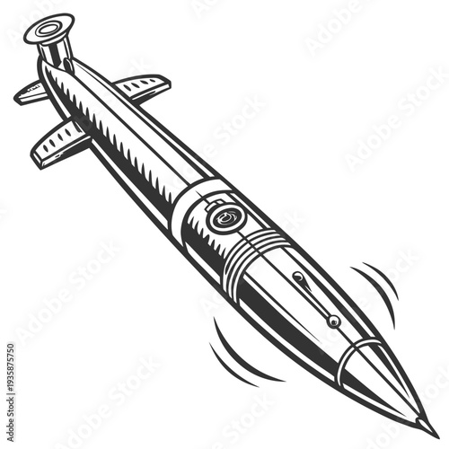 Black and white of a heavy duty torpedo speeding motion