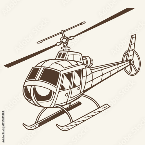 Brown helicopter with skis aircraft rotor