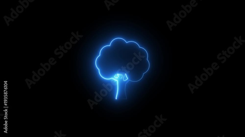 Glowing Blue Tree Neon Sign Isolated on Black Background Electric Tree Silhouette with Bright Blue Outline and Trunk Light Emitting Diode Tree Shape on Dark Backdrop