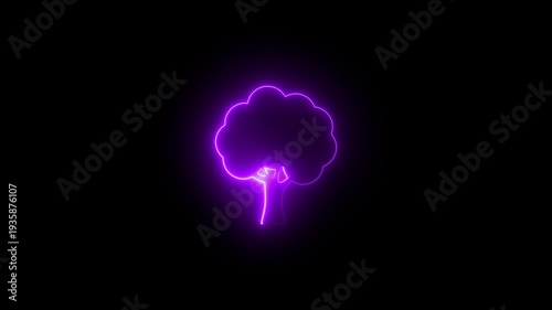 Neon purple tree outline glowing bright vibrant color black background neon tree glowing tree vibrant tree