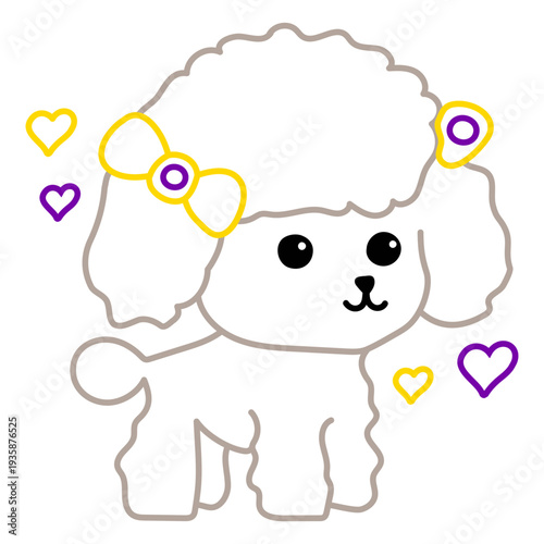 Cute poodle dog with a bow