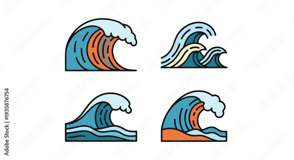 Fototapeta premium Tsunami Wave Line abstract clean style illustration