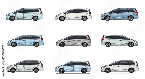 Collection of Minivans in Various Colors and Angles.