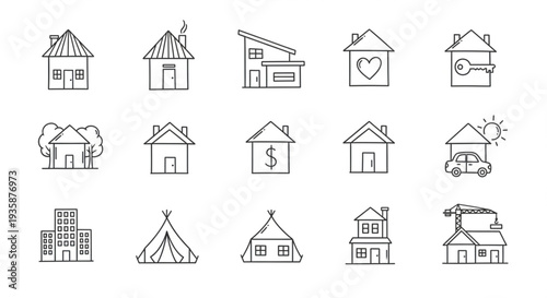 Collection of Hand Drawn House Icons and Symbols.