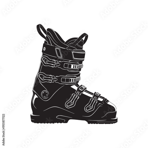 black snowboard boot on transparent background cut out isolated illustration on transparent background layout