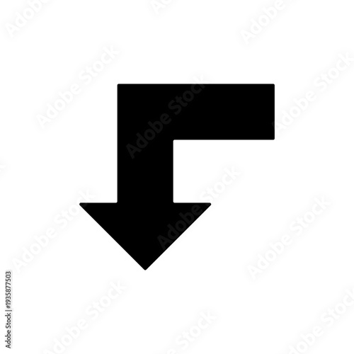 A black L-shaped arrow icon pointing downwards and turning right, representing a decline or a specific directional instruction.