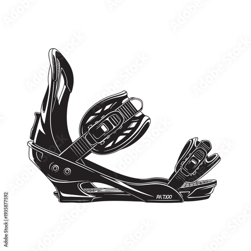 black snowboard binding on transparent background cut out isolated illustration on transparent background layout