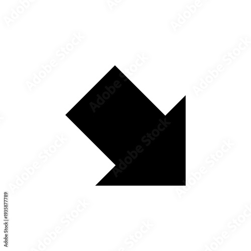 A solid black arrow icon pointing diagonally downwards to the right, indicating a specific direction