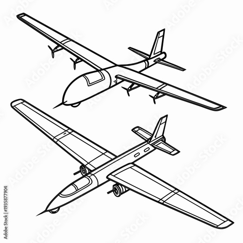 Ultra sharp of two reconnaissance drones black and white