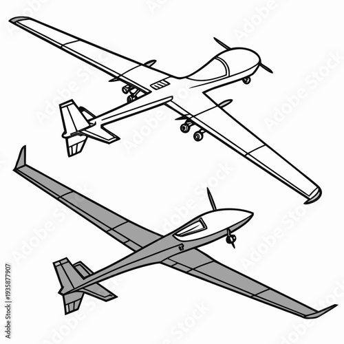 Ultra sharp of two reconnaissance drones aircraft airplanes