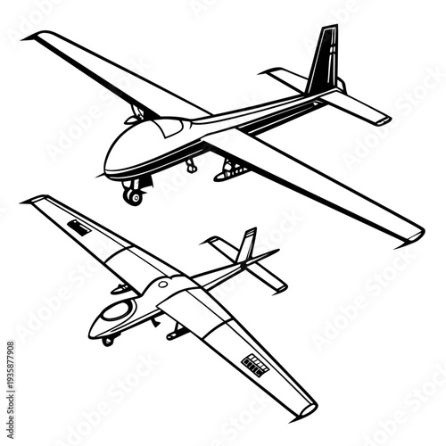 Ultra sharp of two reconnaissance drones aircraft unmanned aerial vehicle