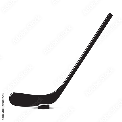 black hockey stick with puck on transparent background cut out isolated illustration on transparent background layout