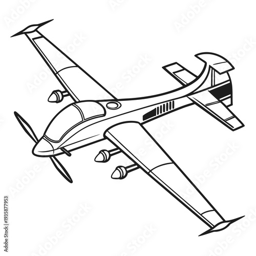 Black and white of small airplane with single propeller
