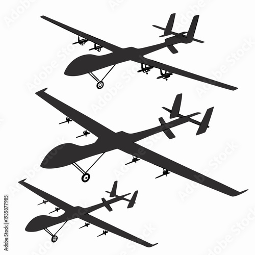 Black silhouettes of three unmanned aerial vehicles