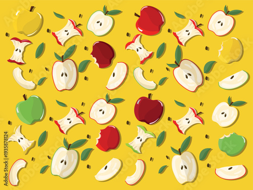 Apple set, sequence game animation of eaten fruit. Bitten apple, Sliced apple