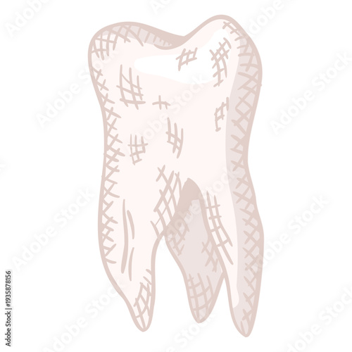 Tooth hand drawn color element