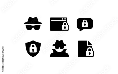 Collection of security and privacy icons representing digital protection and anonymity