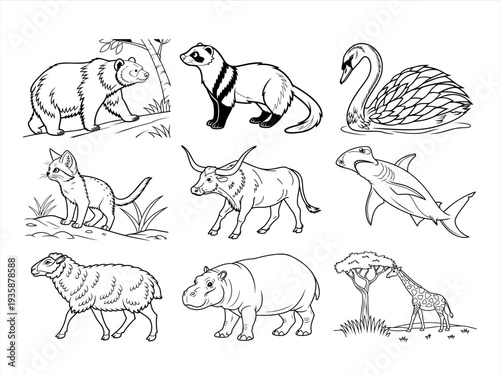 the animal, bird, and flower black vector bundle