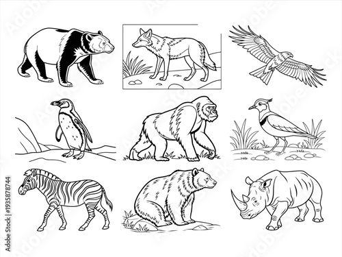 the animal, bird, and flower black vector bundle