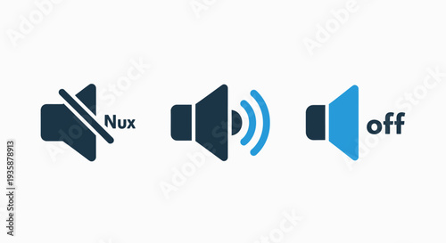 Audio Control System Icons: Mute, Speaker On, and Volume Off Functions for Digital Media and Communication Interfaces