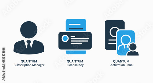Quantum Software Management Icons: Subscription Manager, License Keys, and Activation Panels for Secure Access