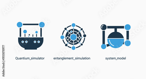 Advanced Quantum Computing Icons: Entanglement Simulation, System Models, and Quantum Simulators for Future Technology