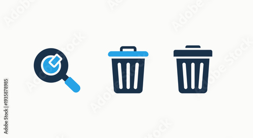 Modern Blue and Dark Gray Icons for Search, Delete, and Trash Functions in UI UX Design.