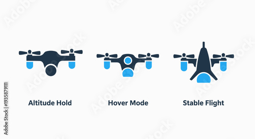 Drone Altitude Hold and Stable Flight Mode Icons for Unmanned Aerial Vehicle Technology and Precision Control