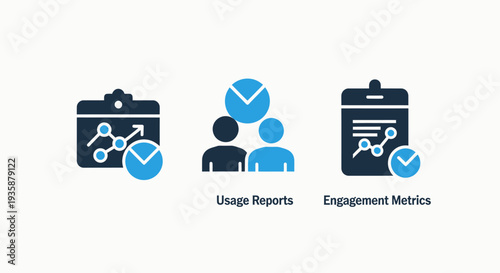 Digital Usage Reports and Engagement Metrics Icons for Data Analytics and Business Performance Tracking and Growth