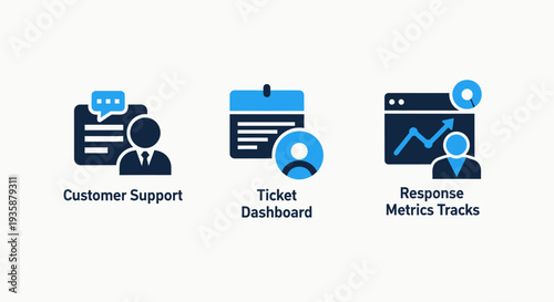 Customer Support, Ticket Dashboard, and Response Metrics Icons for Help Desk, CRM, and Performance Tracking Systems