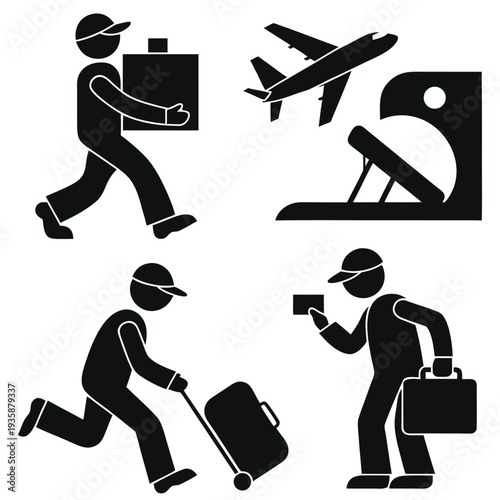 Illustrations of people engaged in various travel and business activities isolated on white background, Vector