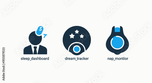 Sleep Dashboard, Dream Tracker, and Nap Monitor Icons for Health and Wellness Apps