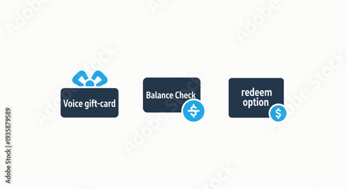 Online Financial Transaction and Payment Icons: Voice Gift Card, Balance Check, and Redeem Option Concepts for E-commerce