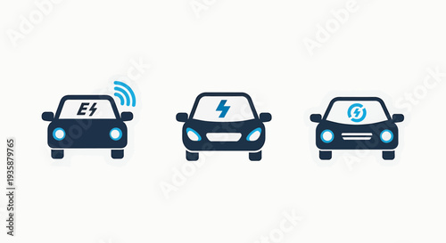 Modern Electric Vehicle (EV) Technology Icons: Smart Cars, Charging, and Connectivity for Sustainable Transportation Solutions