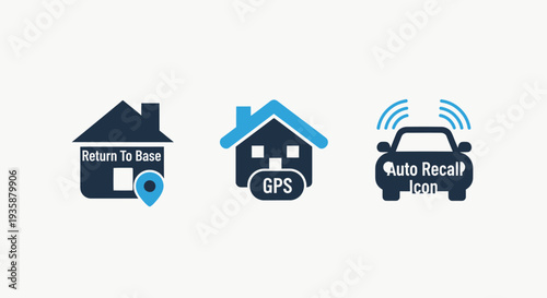 Autonomous Navigation and Location Tracking Icons: Return to Base, GPS Home, and Auto Recall for Smart Travel