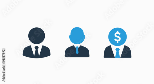 Set of Business User Avatar Icons with Dollar Sign for Financial Success and Personal Profile Concept