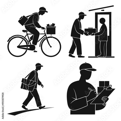 Illustration of various delivery methods and services in a city isolated on white background, Vector